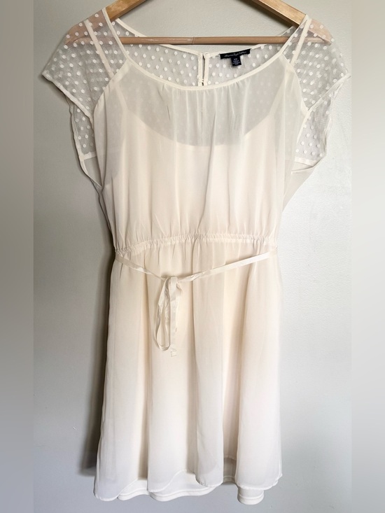 American Eagle Outfitters Dresses & Skirts - American Eagle Cream Swiss Dot Mesh Yoke Dress Tie Waist Size Medium NWT